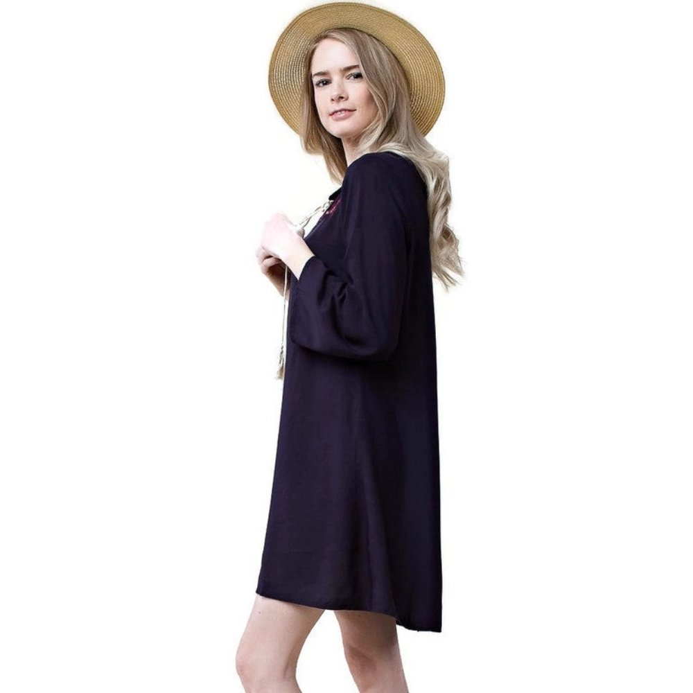 Kori America Floral Embroidered Shift Dress, Navy - Picture 3 of 5